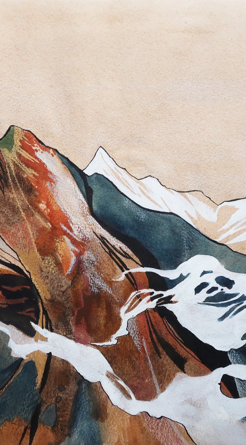 Mountains in autumn. 40*30 cm Watercolor landscape by Alla Vlaskina
