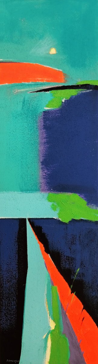 Impressionistic Abstract Acrylic Painting By Evgen Semenyuk, 12 X 43, Calm Composition 1, Original Artwork