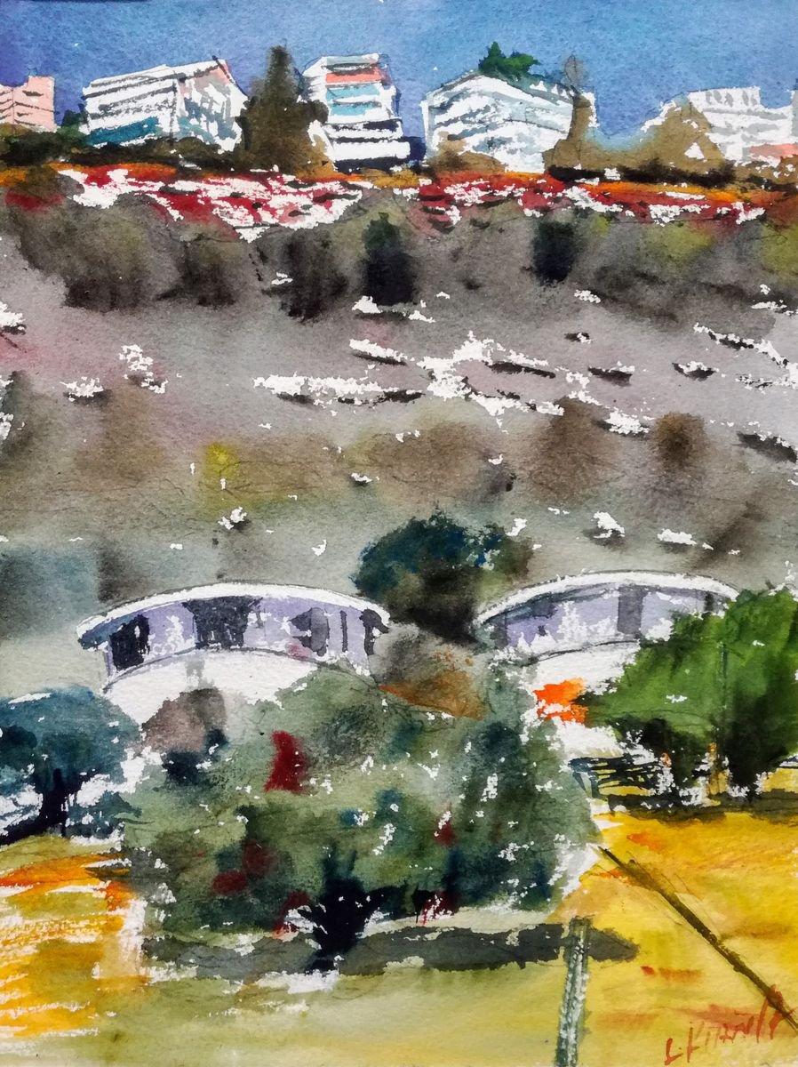 Impressionistic Landscape Watercolour By Leonid Kirnus, 10 X 13", Valley, Original Artwork