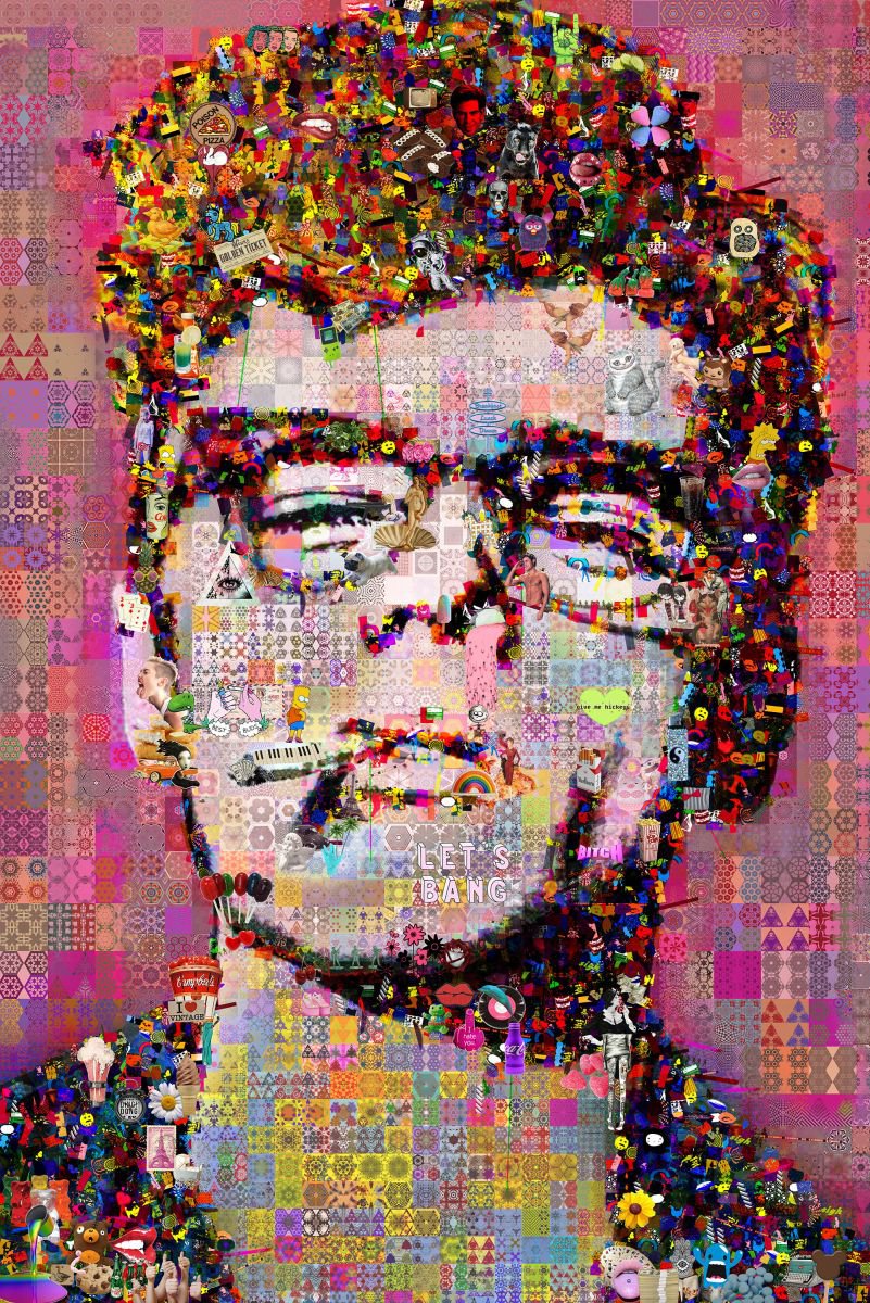 Portrait Collage By John Lijo Bluefish, 40 X 60, Jimmy Collage, Original Artwork