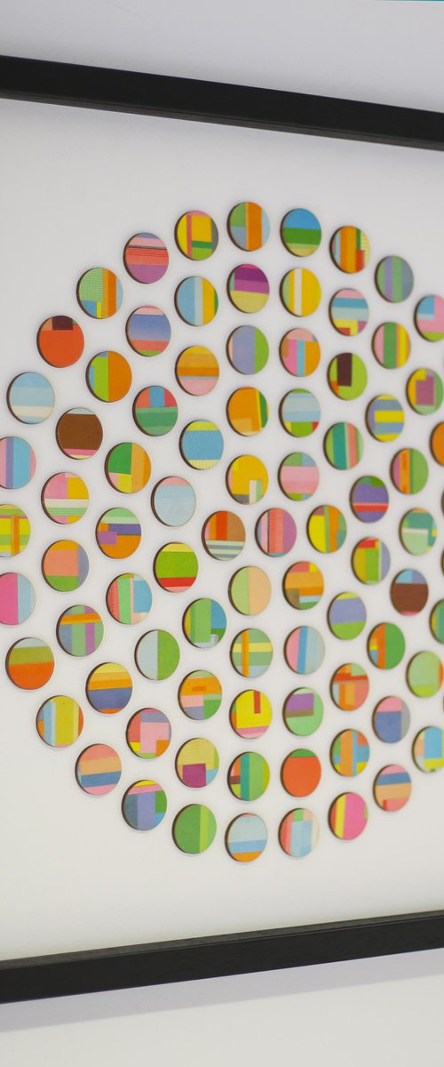 Circle of Dots paper and wood collage by Amelia Coward