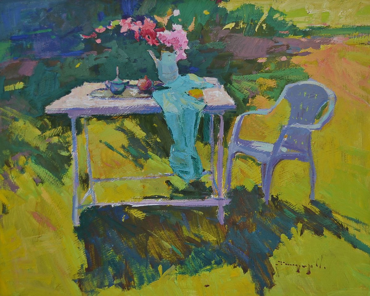 Impressionistic Botanical Oil Painting By Alexander Shandor, 31 X 28, Cosiness, Original Artwork