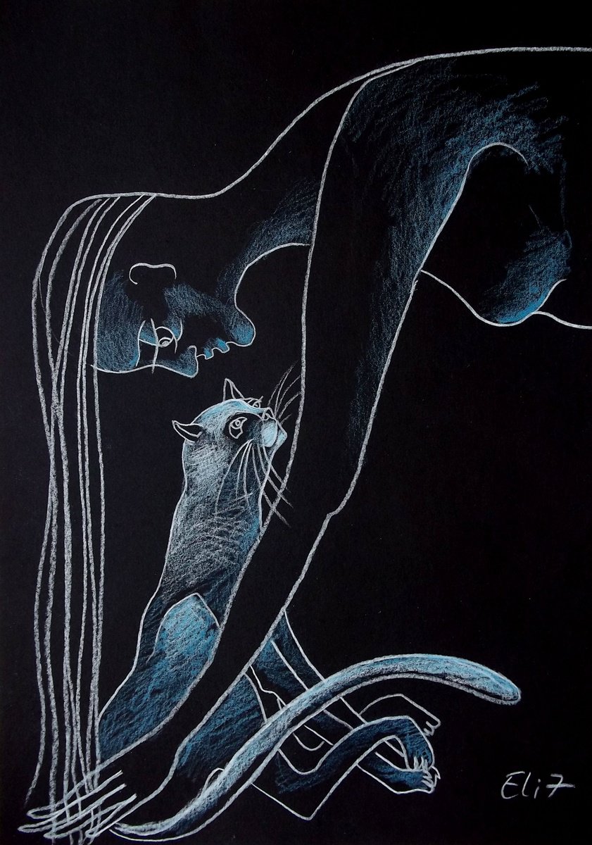 Expressive Animal Pencil Drawing By Elisheva Nesis, 9 X 13, Cat