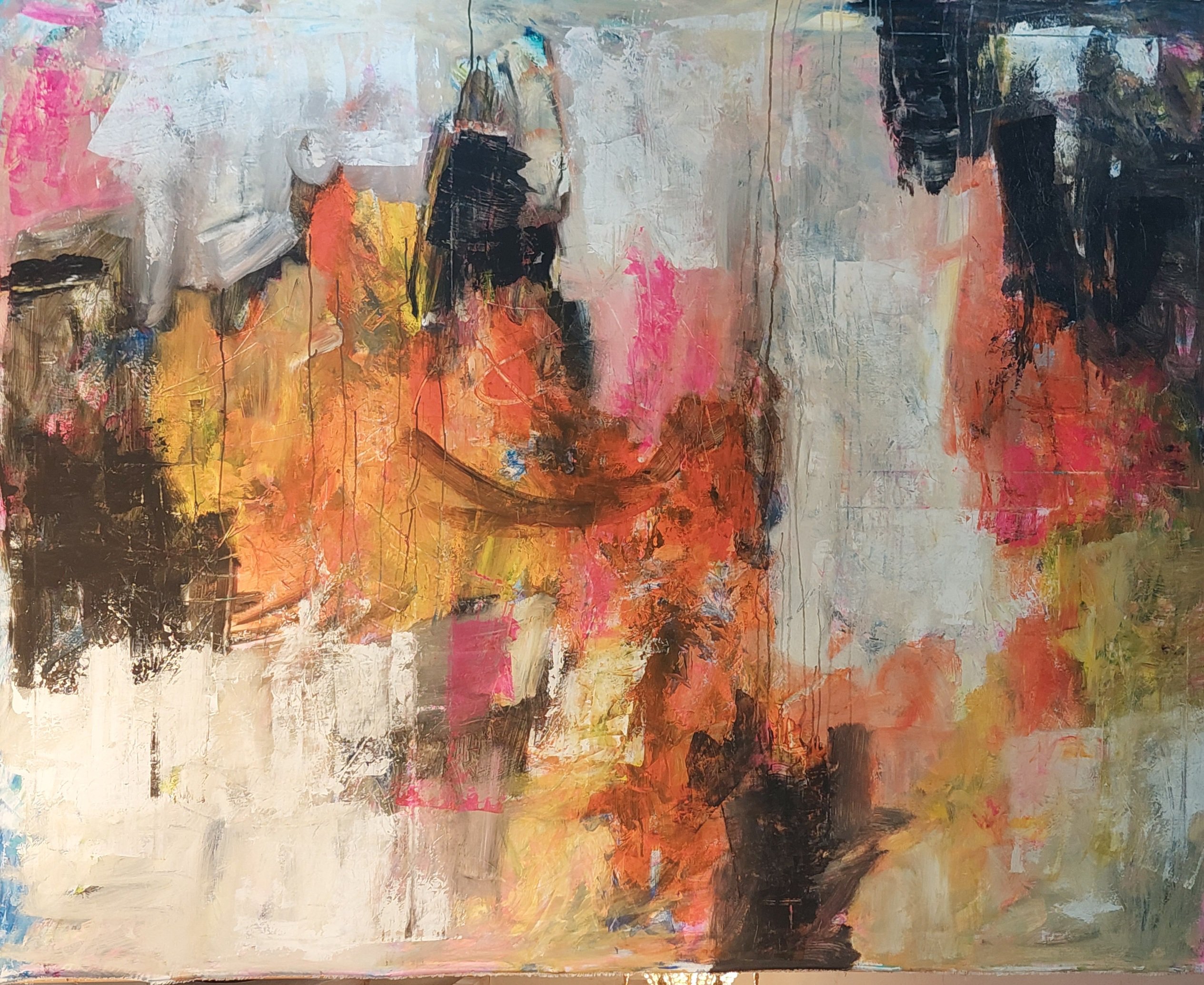 Expressive Abstract Acrylic Painting By Els Driesen, 79 X 71, Out Of Africa, Original Artwork