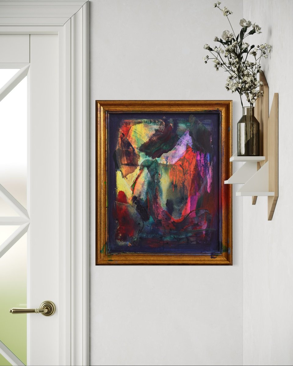 Organic Abstract Painting By Sebastian Merk, 19 X 23", Fantasma (Golden Frame), Original Artwork