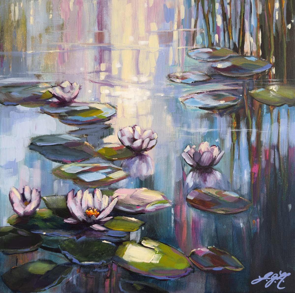 Light & Water Lilies 1 By Sandra Gebhardt-Hoepfner, 16 X 16, Artwork For Sale On Artfinder