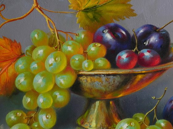 "Fruit in a vase" Oil on canvas Original art Kitchen decor