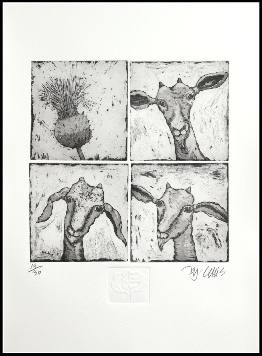 3 goats and a thistle by Mariann Johansen-Ellis