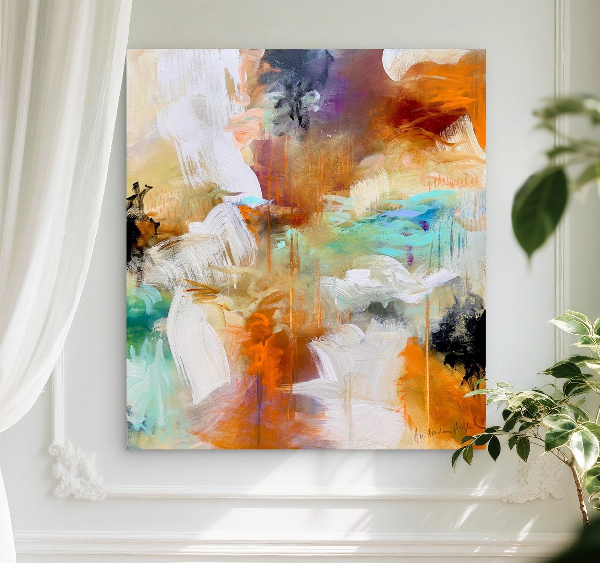 Abstract Acrylic Painting By Andrada Anghel, 36 X 40, Heat Wave, Original Artwork