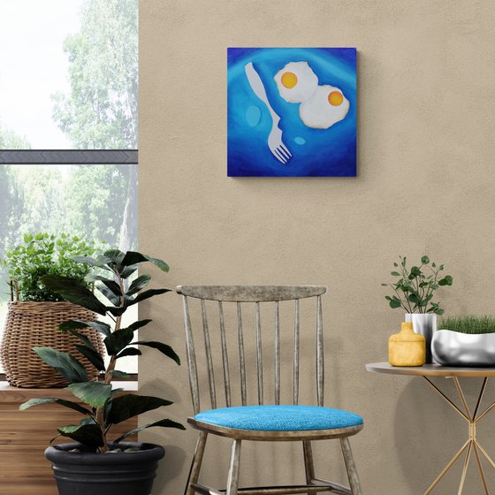 Still life with baked eggs