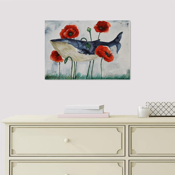 Whale With Poppy Flowers