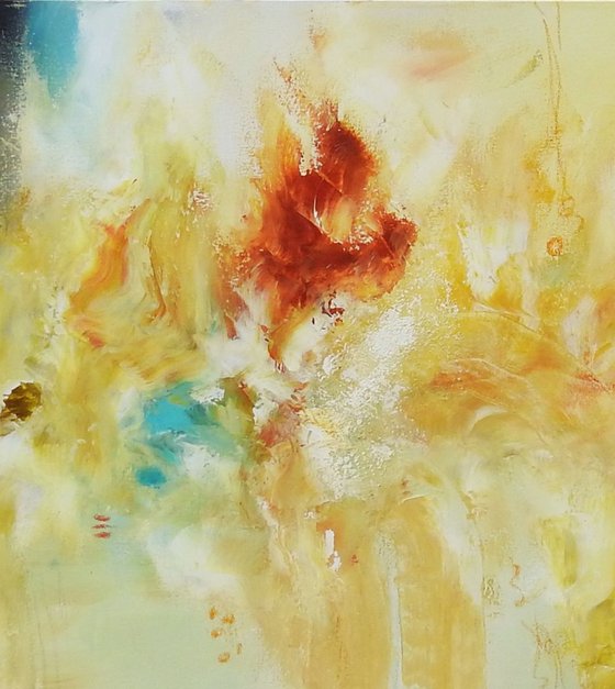 Yellow and blue Abstract Painting ready to hang - Sandstorm (24" x 72" - 60 cm x 182 cm)