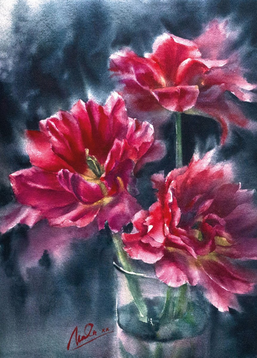 Impressionistic Botanical Watercolour By Lida Duchnewitsch, 16 X 20", Sunny Warmth In The Petals, Original Artwork