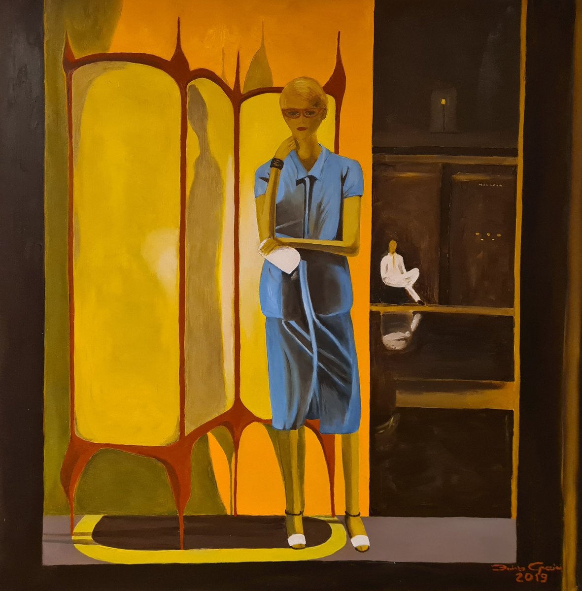 Photorealistic Cityscapes Oil Painting By Federico Grazzini, 31 X 31, Vetrina A Roma 7, Original Artwork