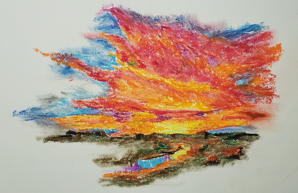 Impressionistic Pastel Drawing , Fire In The Sky By Katrina Case, 14 X 11, Artwork For Sale On Artfinder