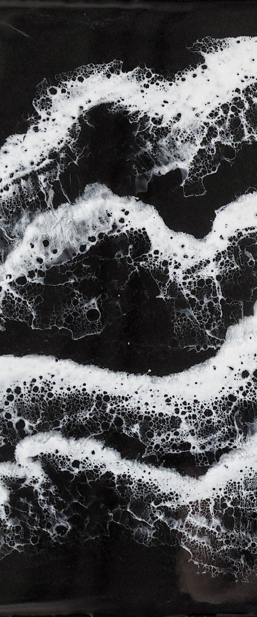 Deep deep water - original resin artwork, black and white seascape by Delnara El