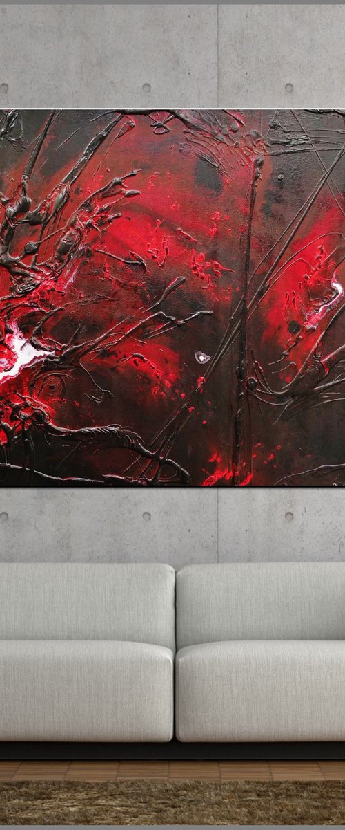Black Red Sun 160cm x 100cm Black Red Abstract Art by Franko