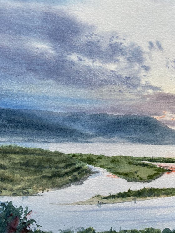 Sunset over the Volga river