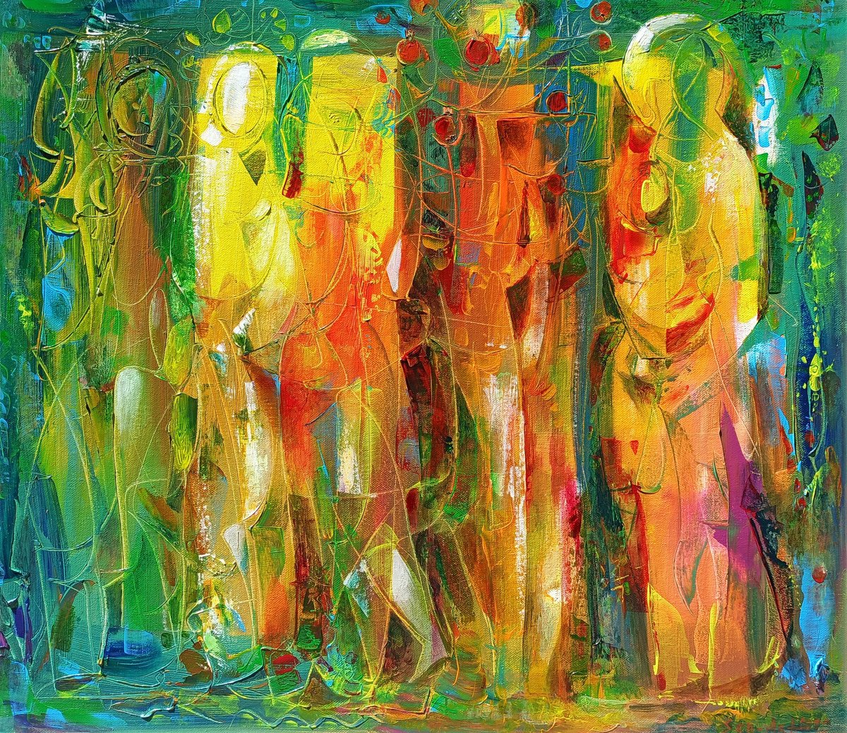 Abstract Portrait Oil Painting By Seyran Gasparian, 30 X 26", Tree Of Life, Original Artwork