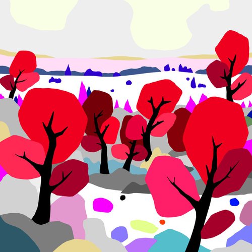 Red trees (árboles rojos)  (pop art, landscape) by Alejos