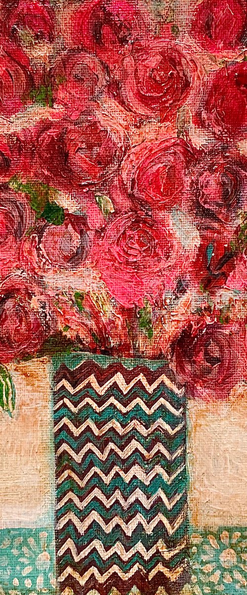 Vintage Pink Roses, floral, flowers, 25x25cm by Janice MacDougall