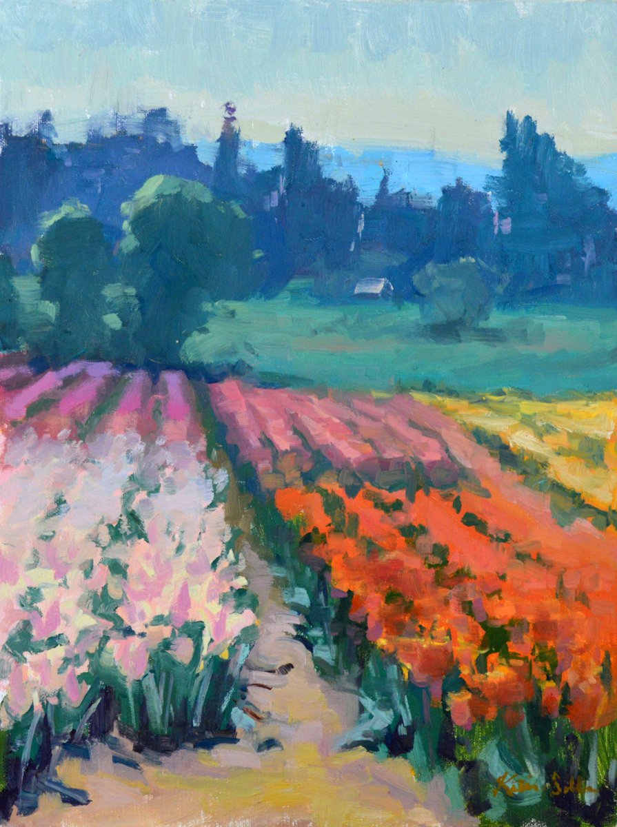 Impressionistic Landscape Oil Painting By Kristina Sellers, 9 X 12", Quilted Fields, Original Artwork