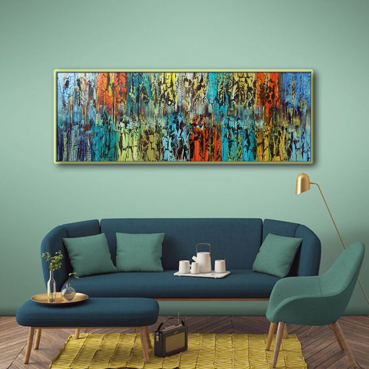 Abstract Painting By Areti Ampi, 51 X 23, Between The Rainbow, Original Artwork