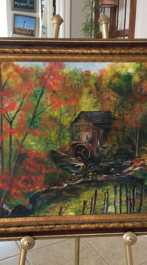 Old Water Mill Fall Landscape a housewarming gift for newly weds or anniversary by Mary Gullette