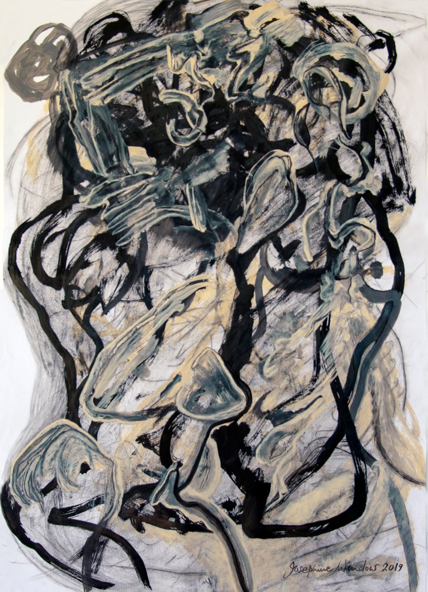 Organic Abstract Ink Drawing By Josephine Window, 23 X 33", Ink Brush Drawing 5, Original Artwork