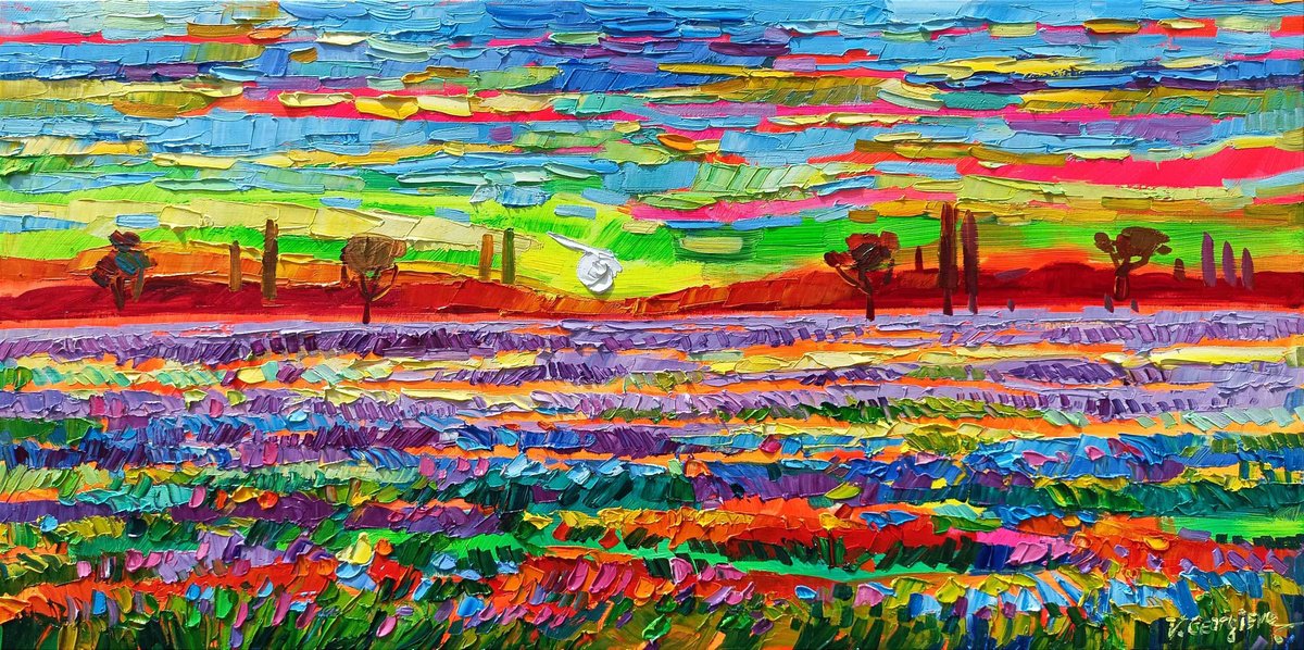 Impressionistic Landscape Painting By Vanya Georgieva, 31 X 16", A Spring Song, Original Artwork