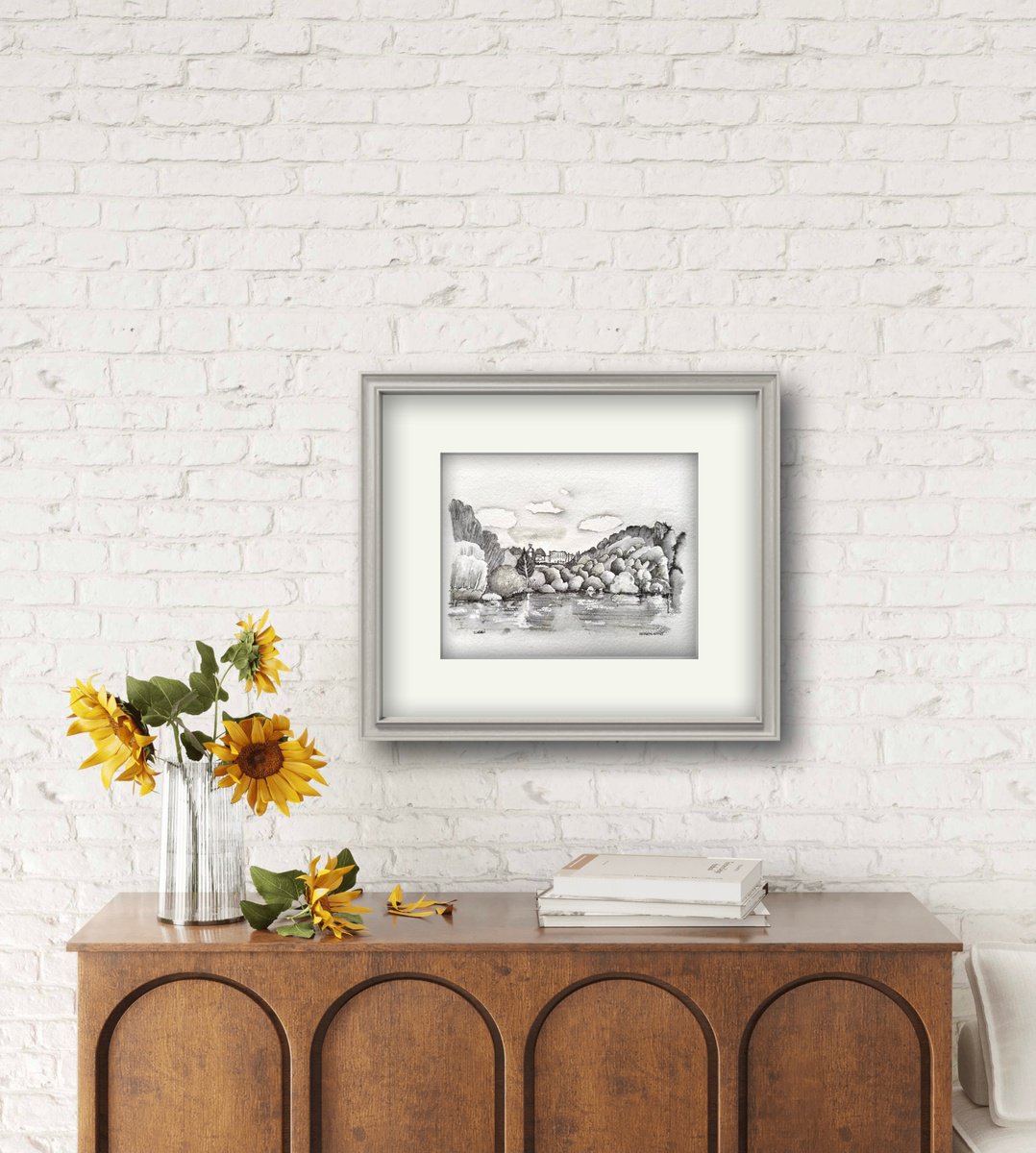 Landscape Ink Drawing By Catherine Winget, 10 X 8, Cliveden House Berkshire National Trust Garden Landscape Painting, Artfinder