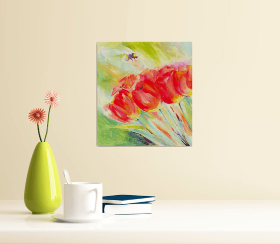 Original Tulip and bee painting