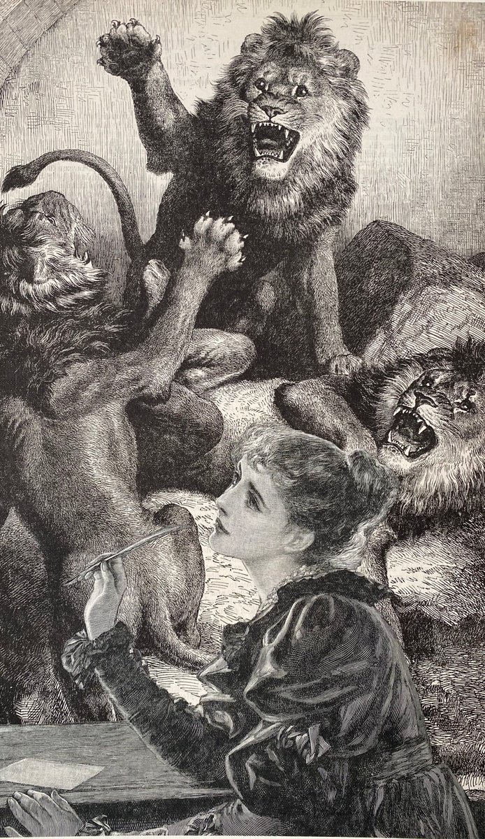 Surrealistic Portrait Collage By Tudor Evans, 7 X 11", Patricia Disturbed By Lions, Original Artwork