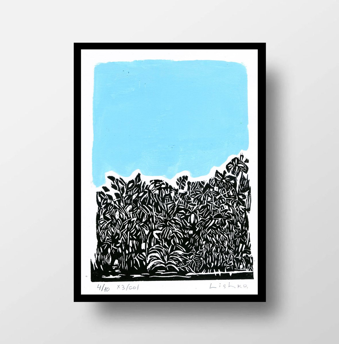 Expressive Landscape Linocut By V. Lishko, 6 X 8", Landscape, Original Artwork
