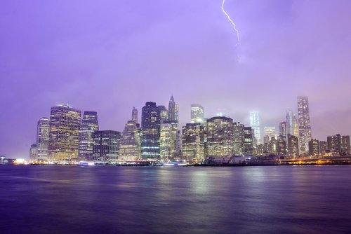 The Lightning Doesn't Strike Twice  - Metal Print - Ready To Hang - Night, HDR Long Exposure - Manhattan, New York by Ilya Gusinski