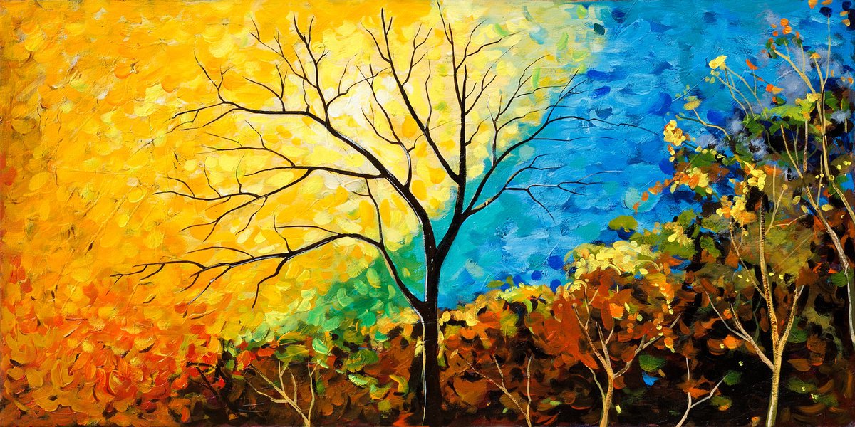 Surrealistic Landscape Acrylic Painting By Madhav Singh, 51 X 27", Glorious Landscape, Original Artwork