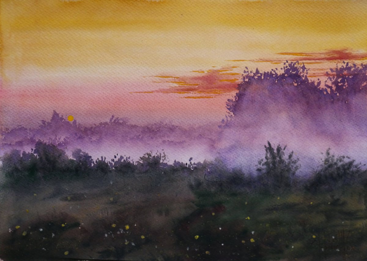 Impressionistic Watercolour , Summer Fog By Eugene Gorbachenko, 16 X 12, Artwork For Sale On Artfinder