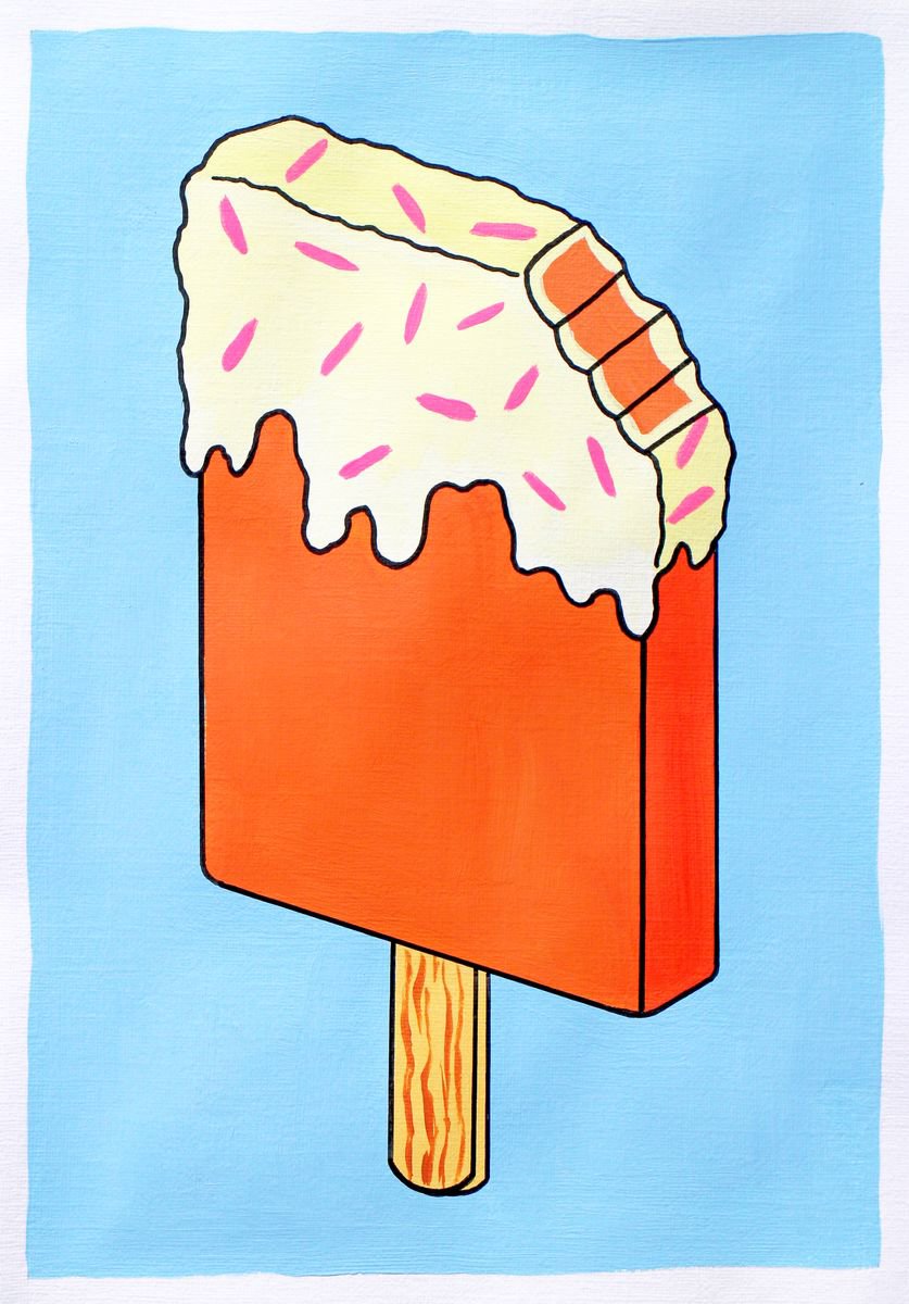 Orange And Sprinkles Ice Lolly - Pop Art Painting On A4 Paper (Unframed) by Ian Viggars