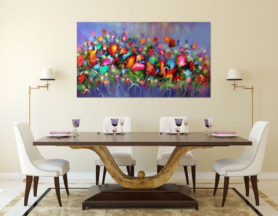 63" VERY LARGE Flowers Painting "Evening Song of Flowers"