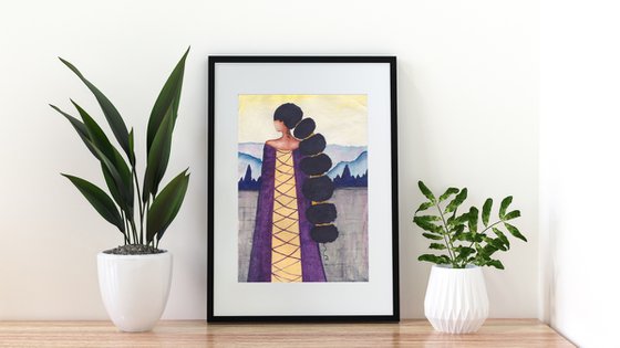 Black Art Painting 'Queen' Original Watercolor Art