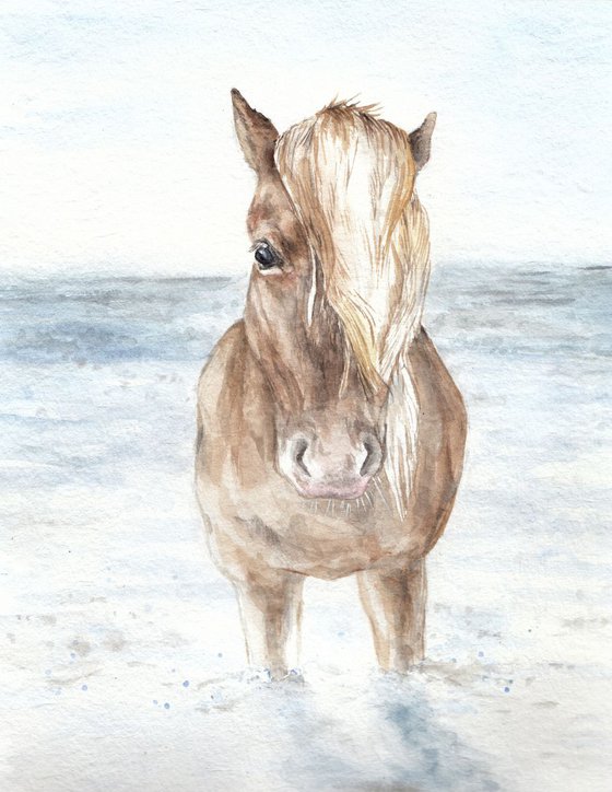 Horse in the Ocean Original Watercolor
