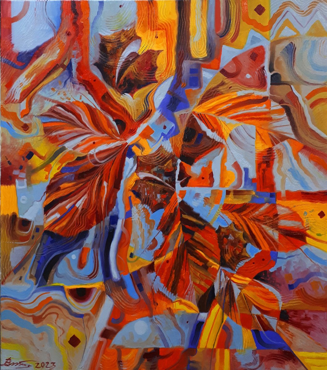 Organic Abstract Oil Painting By Serhii Voichenko, 28 X 32", October Chestnuts, Original Artwork