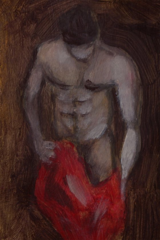Male Nude With A Red Towel