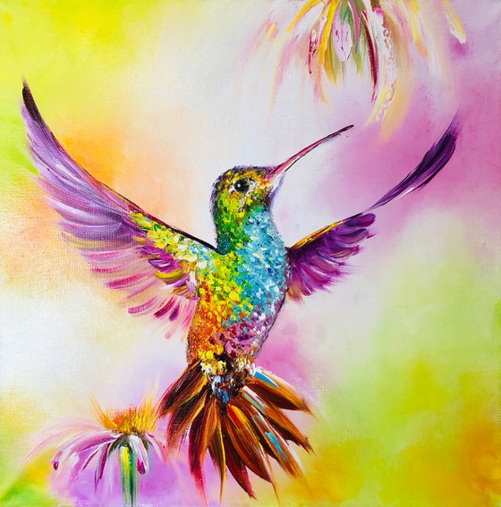 BRIGHT FLIGHT - Bright hummingbird. Tropical bird. Soaring bird. Rainbow hummingbird. Fairy tale. Magic. Dreams. Fantasy.