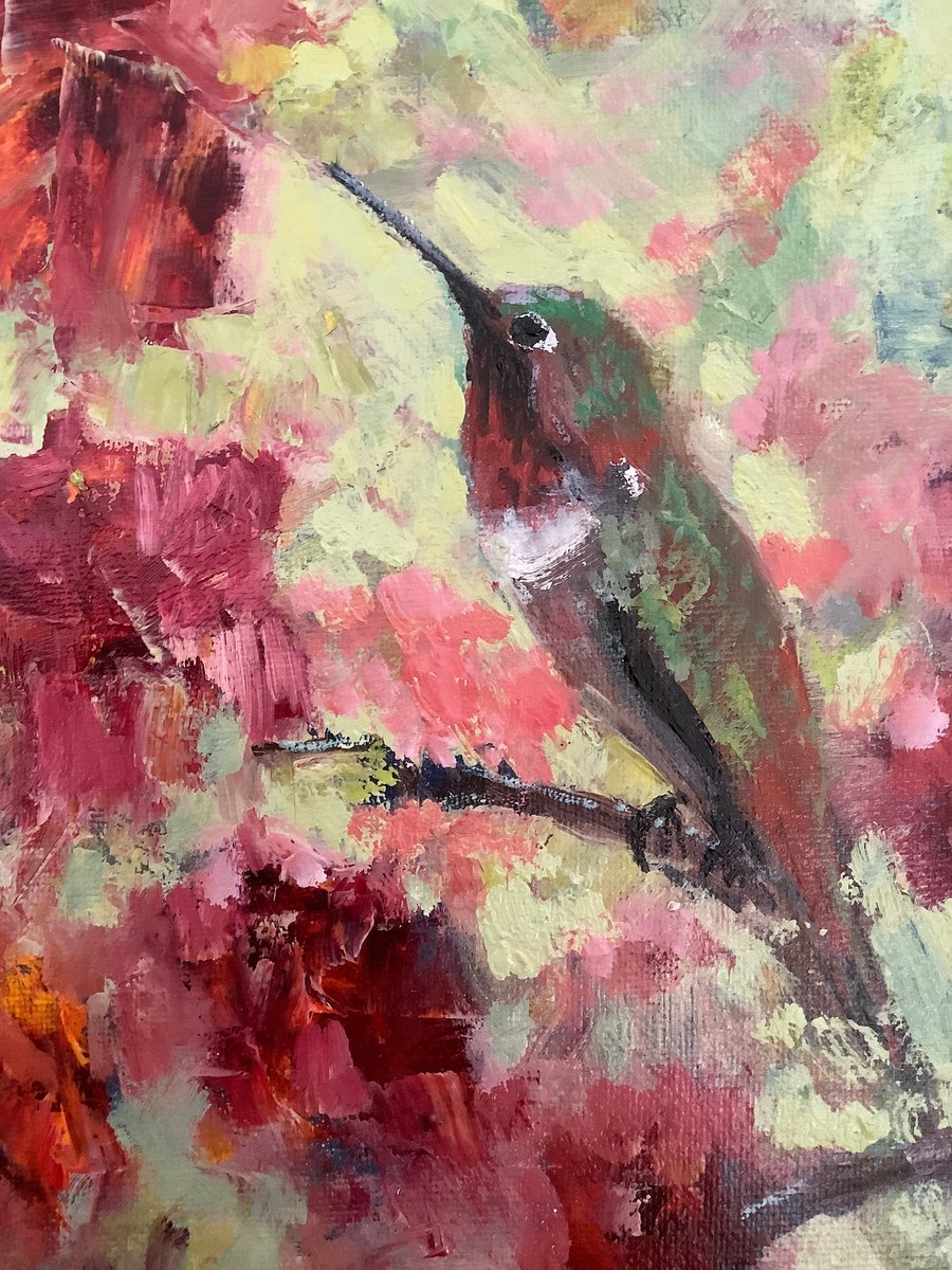 Impressionistic Animal Oil Painting By Lia Matevosyan Haselton, 10 X 13", Hummingbird, Original Artwork