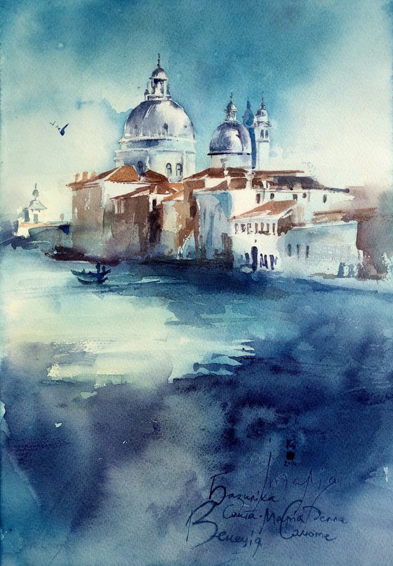 "Deep water of Venice. Architectural landscape" Original watercolor painting