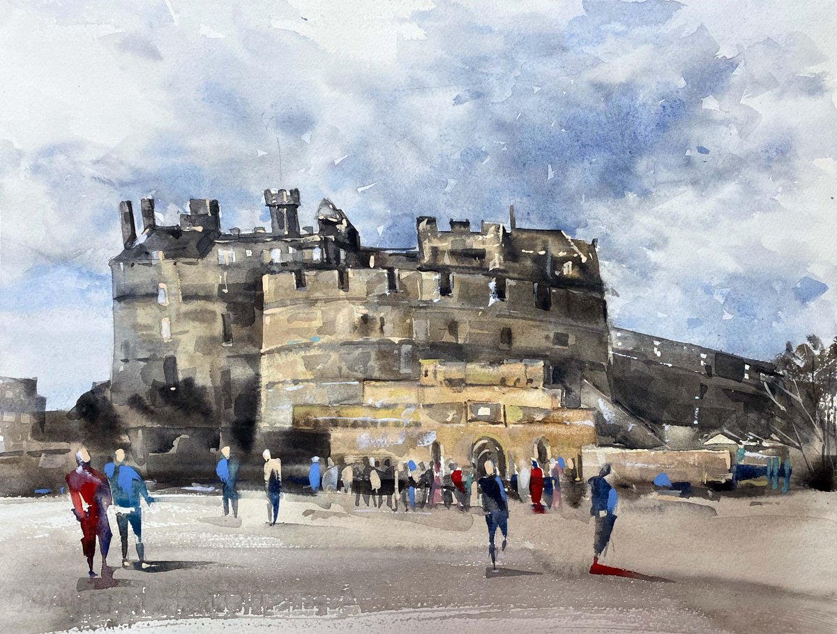 Impressionistic Cityscapes Watercolour By Galina Poloz, 16 X 12, Edinburgh Castle., Original Artwork