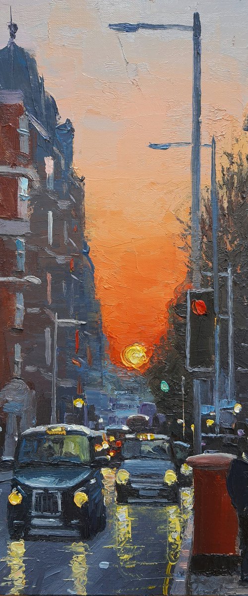 Fulham road sunset, London by Roberto Ponte