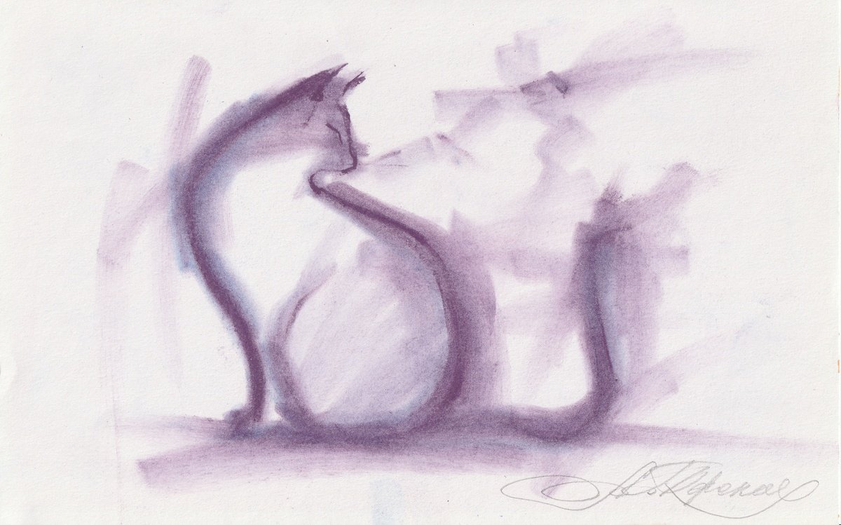 Animal Pastel Drawing By Anastasia Terskih, 11 X 7, Cat, Original Artwork