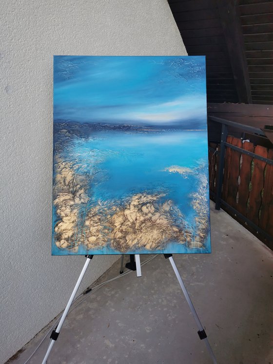 A XL large original modern semi-abstract painting "Blue Lagoon"